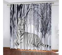 MAYNUO Rideaux Enfants pour Chambre 3D Animal : Tigre Blanc Occultant À Oeillets Rideau Anti Froid Thermique Isolant À Motif 140x160 Cm Occultants Isolant Thermiques