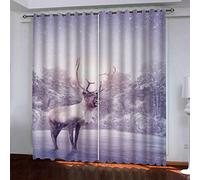 MAYNUO Rideaux Enfants pour Chambre 3D Cerf De La Forêt en Hiver Occultant À Oeillets Rideau Anti Froid Thermique Isolant À Motif 140x160 Cm Occultants Isolant Thermiques