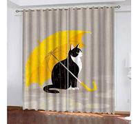 MAYNUO Rideaux Enfants pour Chambre 3D Chaton sous Un Parapluie Jaune Occultant À Oeillets Rideau Anti Froid Thermique Isolant À Motif 140x160 Cm Occultants Isolant Thermiques