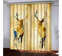 MAYNUO Rideaux Enfants pour Chambre 3D Élan Abstrait Doré Occultant À Oeillets Rideau Anti Froid Thermique Isolant À Motif 140x160 Cm Occultants Isolant Thermiques