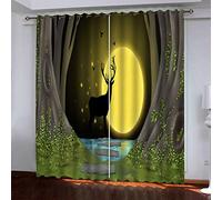 MAYNUO Rideaux Enfants pour Chambre 3D Élan dans Une Forêt Au Clair De Lune Doré Occultant À Oeillets Rideau Anti Froid Thermique Isolant À Motif 140x160 Cm Occultants Isolant Thermiques