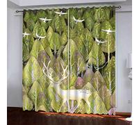 MAYNUO Rideaux Enfants pour Chambre 3D Élan De La Forêt Verte Abstraite Occultant À Oeillets Rideau Anti Froid Thermique Isolant À Motif 140x160 Cm Occultants Isolant Thermiques