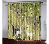 MAYNUO Rideaux Enfants pour Chambre 3D Élan De La Forêt Verte Abstraite Occultant À Oeillets Rideau Anti Froid Thermique Isolant À Motif 140x160 Cm Occultants Isolant Thermiques