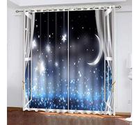 MAYNUO Rideaux Enfants pour Chambre 3D Fenêtre avec Étoiles Et Lune Occultant À Oeillets Rideau Anti Froid Thermique Isolant À Motif 140x160 Cm Occultants Isolant Thermiques