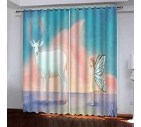 MAYNUO Rideaux Enfants pour Chambre 3D Fille Papillon Et Élan De Dessin Animé Occultant À Oeillets Rideau Anti Froid Thermique Isolant À Motif 140x160 Cm Occultants Isolant Thermiques