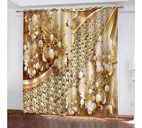 MAYNUO Rideaux Enfants pour Chambre 3D Fleurs Dorées Créatives Occultant À Oeillets Rideau Anti Froid Thermique Isolant À Motif 140x160 Cm Occultants Isolant Thermiques