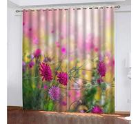 MAYNUO Rideaux Enfants pour Chambre 3D Fleurs Violettes dans l'herbe Occultant À Oeillets Rideau Anti Froid Thermique Isolant À Motif 140x160 Cm Occultants Isolant Thermiques