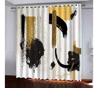 MAYNUO Rideaux Enfants pour Chambre 3D Graffiti Doré Et Noir Occultant À Oeillets Rideau Anti Froid Thermique Isolant À Motif 140x160 Cm Occultants Isolant Thermiques