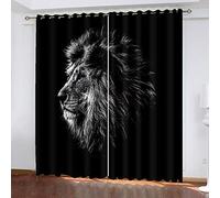 MAYNUO Rideaux Enfants pour Chambre 3D Lion d'art Noir Rideau Occultant À Oeillets Rideau Anti Froid Rideau Thermique Isolant Rideau À Motif 140x160 Cm Rideaux Occultants Isolant Thermiques