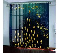 MAYNUO Rideaux Enfants pour Chambre 3D Petits Poissons Abstraits Dorés Occultant À Oeillets Rideau Anti Froid Thermique Isolant À Motif 140x160 Cm Occultants Isolant Thermiques