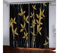 MAYNUO Rideaux Enfants pour Chambre 3D Plantes Abstraites Dorées Occultant À Oeillets Rideau Anti Froid Thermique Isolant À Motif 140x160 Cm Occultants Isolant Thermiques
