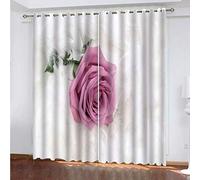 MAYNUO Rideaux Enfants pour Chambre 3D Roses Blanches À Plumes Occultant À Oeillets Rideau Anti Froid Thermique Isolant À Motif 140x160 Cm Occultants Isolant Thermiques
