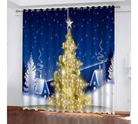 MAYNUO Rideaux Enfants pour Chambre 3D Sapin De Noël Doré Occultant À Oeillets Rideau Anti Froid Thermique Isolant À Motif 140x160 Cm Occultants Isolant Thermiques