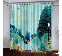 MAYNUO Rideaux Grande Largeur 3D Château Cartoon dans La Forêt Lot De 2 Rideau Occultant Thermiques Isolant A Oeillet avec Motif 234x230 Cm Salon Thermique Anti Froid, Chambre Maison Décoration