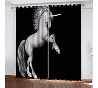 MAYNUO Rideaux Grande Largeur 3D Cheval Blanc Lot De 2 Rideau Occultant Thermiques Isolant A Oeillet avec Motif 234x230 Cm Salon Thermique Anti Froid, Chambre Maison Décoration