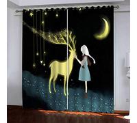 MAYNUO Rideaux Grande Largeur 3D Fille Cartoon Et Cerf Lot De 2 Rideau Occultant Thermiques Isolant A Oeillet avec Motif 234x230 Cm Salon Thermique Anti Froid, Chambre Maison Décoration