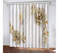 MAYNUO Rideaux Grande Largeur 3D Fleurs en Diamant Dorées Lot De 2 Rideau Occultant Thermiques Isolant A Oeillet avec Motif 234x230 Cm Salon Thermique Anti Froid, Chambre Maison Décoration
