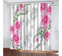 MAYNUO Rideaux Grande Largeur 3D Fleurs Roses Cartoon Lot De 2 Rideau Occultant Thermiques Isolant A Oeillet avec Motif 234x230 Cm Salon Thermique Anti Froid, Chambre Maison Décoration