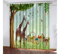 MAYNUO Rideaux Grande Largeur 3D Girafe Animal Cartoon Lot De 2 Rideau Occultant Thermiques Isolant A Oeillet avec Motif 234x230 Cm Salon Thermique Anti Froid, Chambre Maison Décoration
