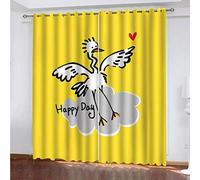 MAYNUO Rideaux Grande Largeur 3D Grue Blanche sur Fond Jaune Lot De 2 Rideau Occultant Thermiques Isolant A Oeillet avec Motif 234x230 Cm Salon Thermique Anti Froid, Chambre Maison Décoration