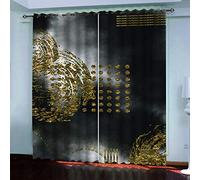 MAYNUO Rideaux Grande Largeur 3D Imprimé Artistique Doré Lot De 2 Rideau Occultant Thermiques Isolant A Oeillet avec Motif 234x230 Cm Salon Thermique Anti Froid, Chambre Maison Décoration