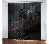 MAYNUO Rideaux Grande Largeur 3D Magma De Flamme De Dinosaure Lot De 2 Rideau Occultant Thermiques Isolant A Oeillet avec Motif 234x230 Cm Salon Thermique Anti Froid, Chambre Maison Décoration