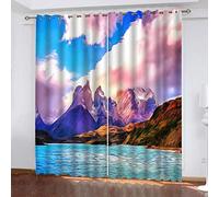 MAYNUO Rideaux Grande Largeur 3D Paysage du Lac Cartoon Mountain Lot De 2 Rideau Occultant Thermiques Isolant A Oeillet avec Motif 234x230 Cm Salon Thermique Anti Froid, Chambre Maison Décoration