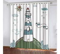 MAYNUO Rideaux Grande Largeur 3D Phare Et Paysage Lot De 2 Rideau Occultant Thermiques Isolant A Oeillet avec Motif 234x230 Cm Salon Thermique Anti Froid, Chambre Maison Décoration