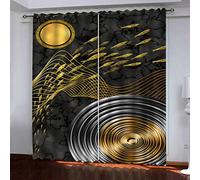 MAYNUO Rideaux Grande Largeur 3D Poissons en Lignes Dorées Lot De 2 Rideau Occultant Thermiques Isolant A Oeillet avec Motif 234x230 Cm Salon Thermique Anti Froid, Chambre Maison Décoration