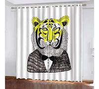 MAYNUO Rideaux Grande Largeur 3D Tigre Gentleman Cartoon Lot De 2 Rideau Occultant Thermiques Isolant A Oeillet avec Motif 234x230 Cm Salon Thermique Anti Froid, Chambre Maison Décoration