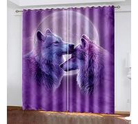 MAYNUO Rideaux Occultants 140x240 Cm Rideaux Occultants Isolant Thermiques À Oeillets Élégant Décoration pour Chambre Salon 3D Amour Loup Violet Thermique Anti Froid, Lot De 2 Rideaux Motif