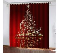 MAYNUO Rideaux Occultants 140x240 Cm Rideaux Occultants Isolant Thermiques À Oeillets Élégant Décoration pour Chambre Salon 3D Arbre De Noël Doré Thermique Anti Froid, Lot De 2 Rideaux Motif