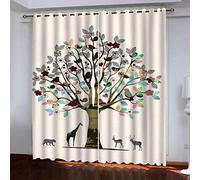 MAYNUO Rideaux Occultants 200x160 Cm Rideau Occultants Isolant Thermiques À Oeillets Élégant Décoration pour Chambre Salon 3D Animaux De Bande Dessinée : Arbre Thermique Anti Froid, Lot De 2 Motif