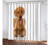 MAYNUO Rideaux Occultants 200x160 Cm Rideau Occultants Isolant Thermiques À Oeillets Élégant Décoration pour Chambre Salon 3D Chien Doré Thermique Anti Froid, Lot De 2 Motif