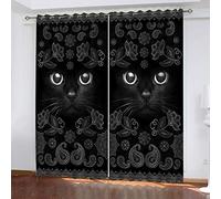 MAYNUO Rideaux Occultants 200x160 Cm Rideau Occultants Isolant Thermiques À Oeillets Élégant Décoration pour Chambre Salon 3D Chat Noir Thermique Anti Froid, Lot De 2 Motif