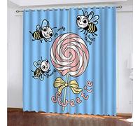 MAYNUO Rideaux Occultants 3D Abeille Cartoon 2 Panneau avec Œillets 264x240Cm Rideau Salon Moderne Isolant Thermique Occultant pour Chambre d'enfant Impression Décoration Polyester