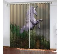MAYNUO Rideaux Occultants 3D Animaux De Bande Dessinée : Cheval 2 Panneau avec Œillets 264x240Cm Rideau Salon Moderne Isolant Thermique Occultant pour Chambre d'enfant Impression Décoration Polyester