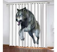 MAYNUO Rideaux Occultants 3D Animaux De Bande Dessinée : Loup 2 Panneau avec Œillets 264x240Cm Rideau Salon Moderne Isolant Thermique Occultant pour Chambre d'enfant Impression Décoration Polyester