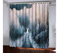 MAYNUO Rideaux Occultants 3D Forêt Peinte avec des Cerfs 2 Panneau 264x240Cm Rideau Salon Moderne Isolant Thermique Occultant pour Chambre d'enfant Impression Décoration Polyester