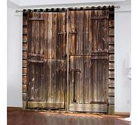 MAYNUO Rideaux Occultants 3D Impression De Porte en Bois Usé 2 Panneau avec Œillets 264x240Cm Rideau Salon Moderne Isolant Thermique Occultant pour Chambre d'enfant Impression Décoration Polyester