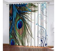 MAYNUO Rideaux Occultants 3D Imprimé Plumes Vertes 2 Panneau avec Œillets 264x240Cm Rideau Salon Moderne Isolant Thermique Occultant pour Chambre d'enfant Impression Décoration Polyester