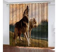 MAYNUO Rideaux Occultants 3D Loup dans La Prairie 2 Panneau 264x240Cm Rideau Salon Moderne Isolant Thermique Occultant pour Chambre d'enfant Impression Décoration Polyester