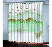 MAYNUO Rideaux Occultants 3D Oiseaux Dorés dans Les Montagnes 2 Panneau avec Œillets 264x240Cm Rideau Salon Moderne Isolant Thermique Occultant pour Chambre d'enfant Impression Décoration Polyester