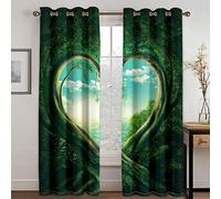 MAYNUO Rideaux Occultants Thermique 3D Coeur Vert Nature Isolant Anti Froid A Oeillets 234x230 Cm Phonique pour Chambre Decoration, Rideau Salon À Oeillets Draperies, Maison Bureau Fenêtre