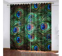 MAYNUO Rideaux Occultants Thermique 3D Impression De Plumes De Paon Isolant Anti Froid A Oeillets 180x250 Cm Phonique pour Chambre Decoration, Rideau Salon À Oeillets Draperies, Maison Bureau Fenêtre