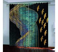 MAYNUO Rideaux Occultants Thermique 3D Oiseaux À Rayures Dorées Isolant Anti Froid A Oeillets 234x230 Cm Phonique pour Chambre Decoration, Rideau Salon À Oeillets Draperies, Maison Bureau Fenêtre