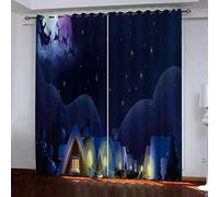MAYNUO Rideaux Thermiques Isolants Anti Froid Cartoon Noël Maison De Neige Moderne 3D Imprimé Motif 160x200 Cm Occultants À Oeillets pour Chambre, Rideau Salon, Maison Chambre Fenetre