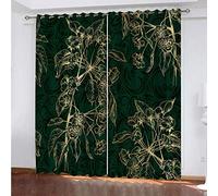 MAYNUO Rideaux Thermiques Isolants Anti Froid Imprimé De Plantes Dorées Moderne 3D Imprimé Motif 160x200 Cm Occultants À Oeillets pour Chambre, Rideau Salon, Maison Chambre Fenetre