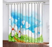 MAYNUO Rideaux Thermiques Isolants Anti Froid Moulin À Vent Pastoral De Dessin Animé Moderne 3D Imprimé Motif 160x200 Cm Occultants À Oeillets pour Chambre, Rideau Salon, Maison Chambre Fenetre