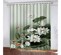 MAYNUO Rideaux Thermiques Isolants Anti Froid Poissons Rouges Et Lotus Blancs Moderne 3D Imprimé Motif 160x200 Cm Occultants À Oeillets pour Chambre, Rideau Salon, Maison Chambre Fenetre